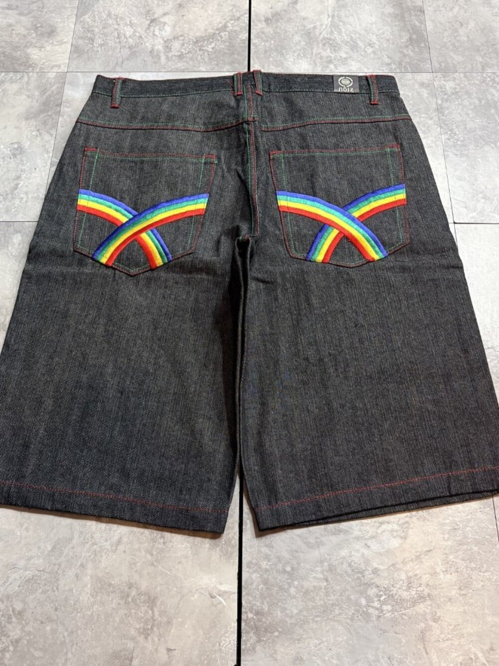 Noiz Jeans Baggy Denim Jorts 38 Black Rainbow